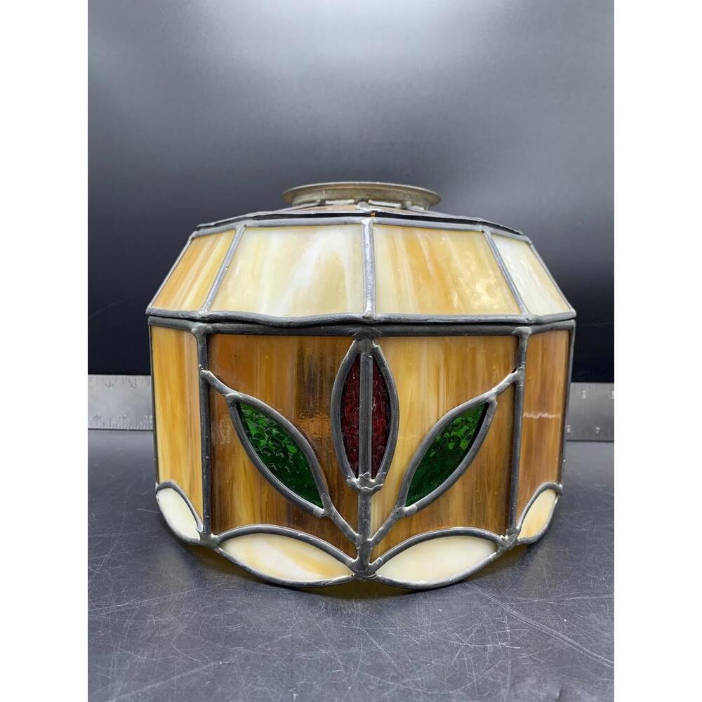 Mid Century Stained Glass Shade for Swag Light Fixtures. 9.5”x 9”Vintage